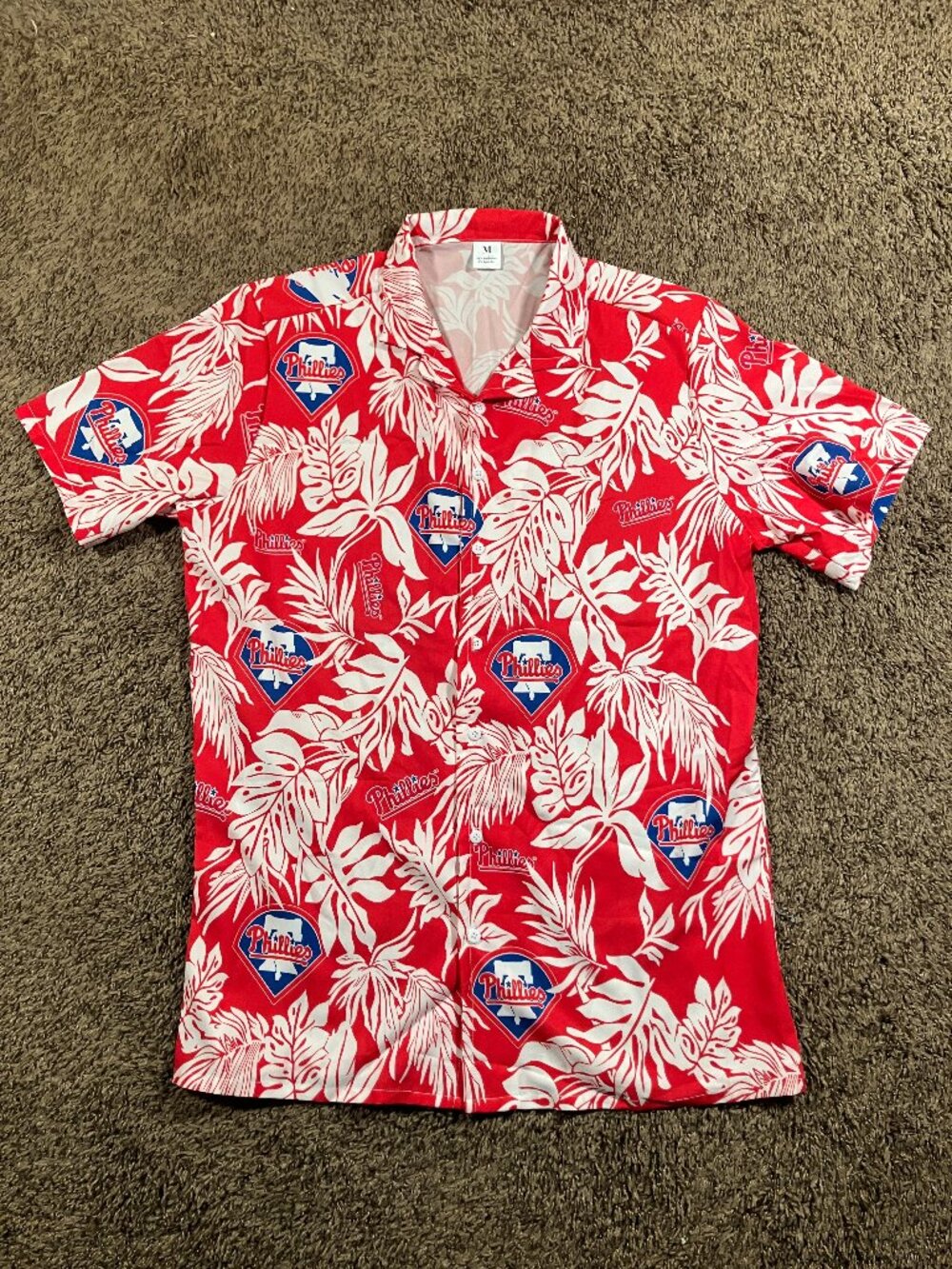 Men's Philadelphia Phillies Hawaiian Red Aloha Button-Down Shirt Medium